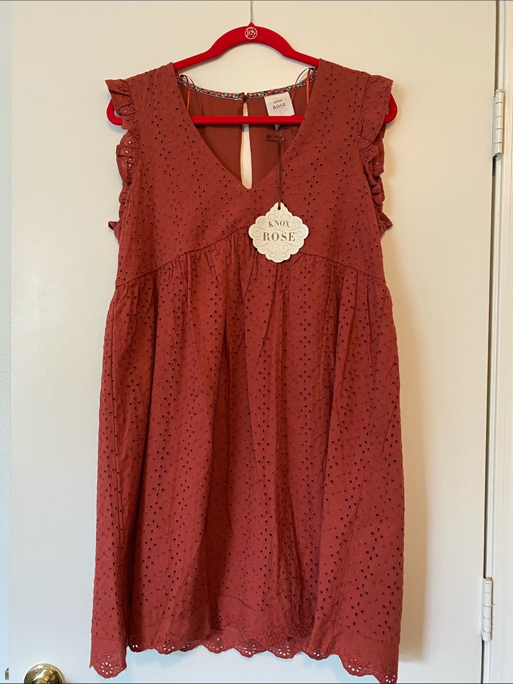 Knox Rose Rust Eyelet Dress with Ruffled Sleeves